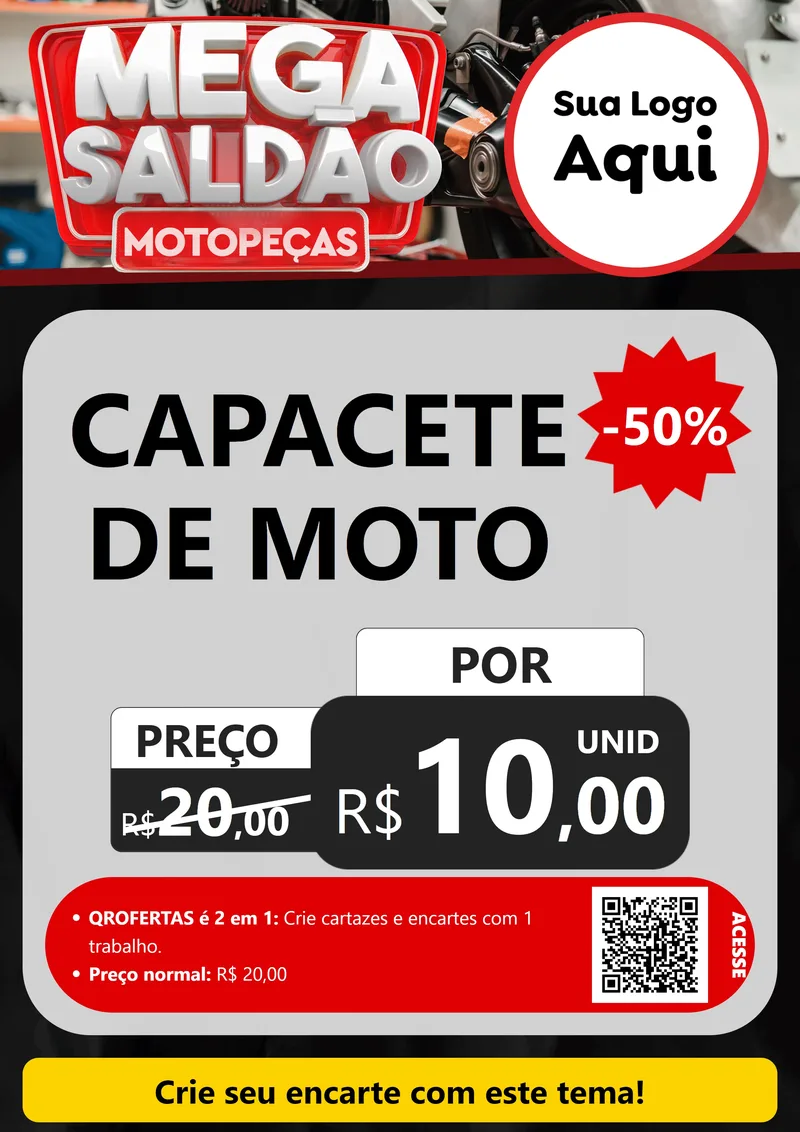 Modelo de Cartaz para Cartaz A4 Vertical com o tema Mega Saldão - Motopeças para Moto peças
