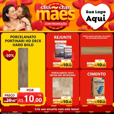Modelo de Rede Social para Feed Facebook com o tema Dia das Mães com Promoção para Pisos e revestimentos
