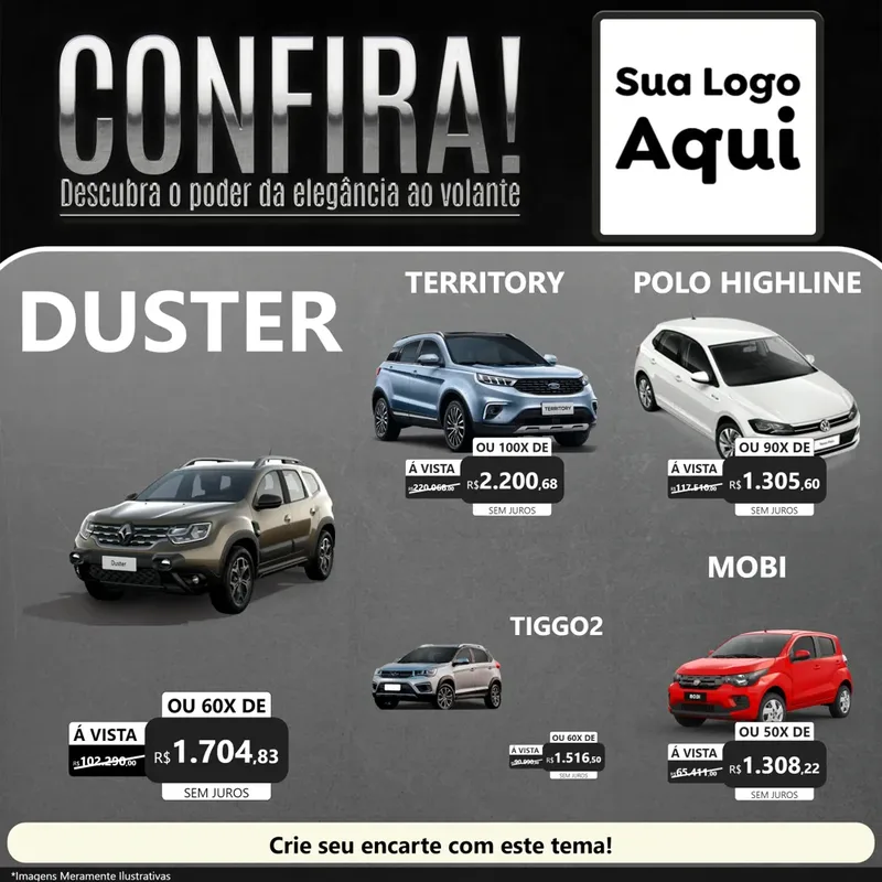 Modelo de Rede Social para Feed Facebook com o tema Confira! Descubra o poder da elegância ao volante. para Concessionaria de Carros