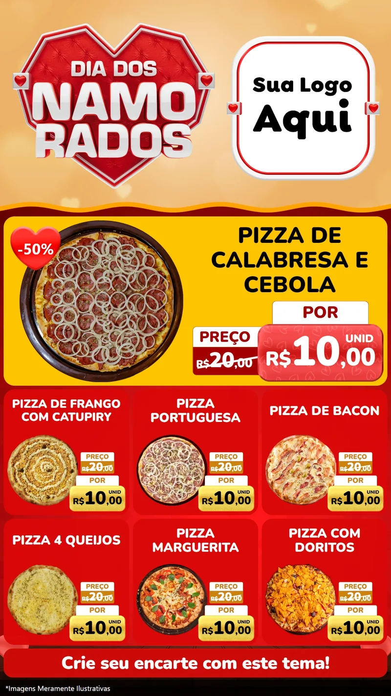 Modelo de Rede Social para Stories com o tema Dia dos Namorados para Pizzaria