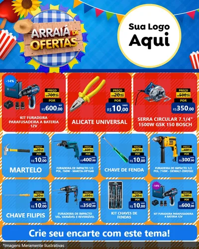 Modelo de Rede Social para Feed Instagram com o tema Arraiá de Ofertas para Maquinas e Ferramentas