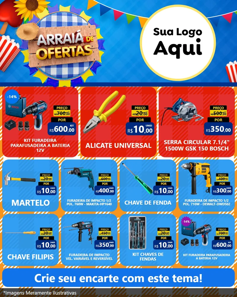 Modelo de Rede Social para Feed Instagram com o tema Arraiá de Ofertas para Maquinas e Ferramentas