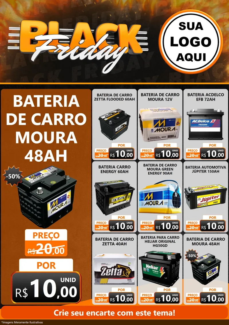 Modelo de Encarte para Encarte A4 Vertical com o tema Black Friday para Baterias Elétricas