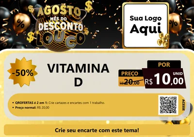 Modelo de Cartaz para Cartaz A4 Horizontal com o tema Agosto Mês do Desconto Louco para Farmácia