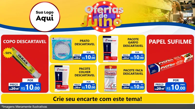 Modelo de TV para TV Horizontal com o tema Ofertas de Julho para Embalagens