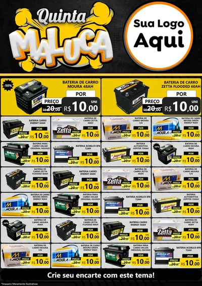 Modelo de Encarte para Encarte A4 Vertical com o tema Quinta Maluca para Baterias Elétricas
