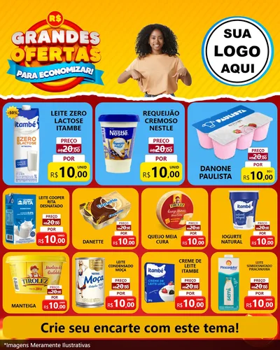 Modelo de Rede Social para Feed Instagram com o tema Grandes Ofertas Para Economizar! para Frios e Laticínios