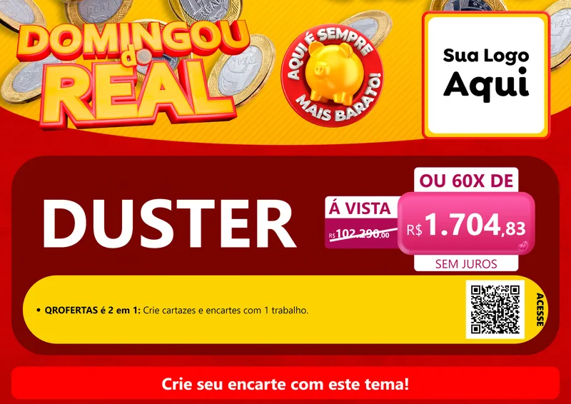 Modelo de Cartaz para Cartaz A4 Horizontal com o tema Domingou do Real para Concessionaria de Carros