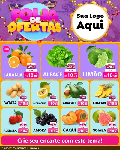 Modelo de Rede Social para Feed Instagram com o tema Folia de Ofertas para Hortifrúti