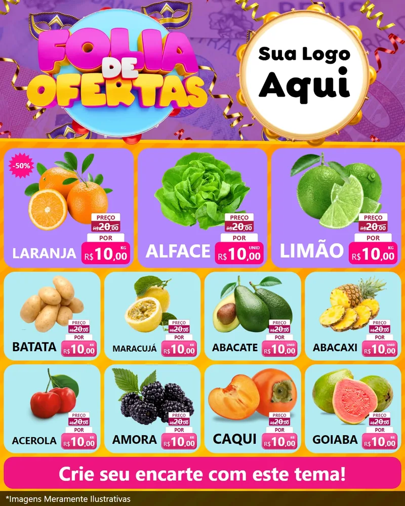 Modelo de Rede Social para Feed Instagram com o tema Folia de Ofertas para Hortifrúti