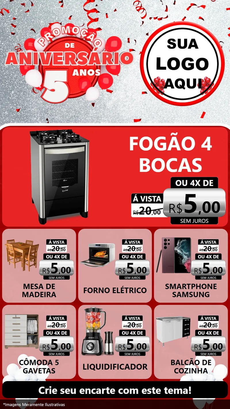 Modelo de Rede Social para Stories com o tema Promoção de Aniversário - 5 Anos para Móveis e Eletro