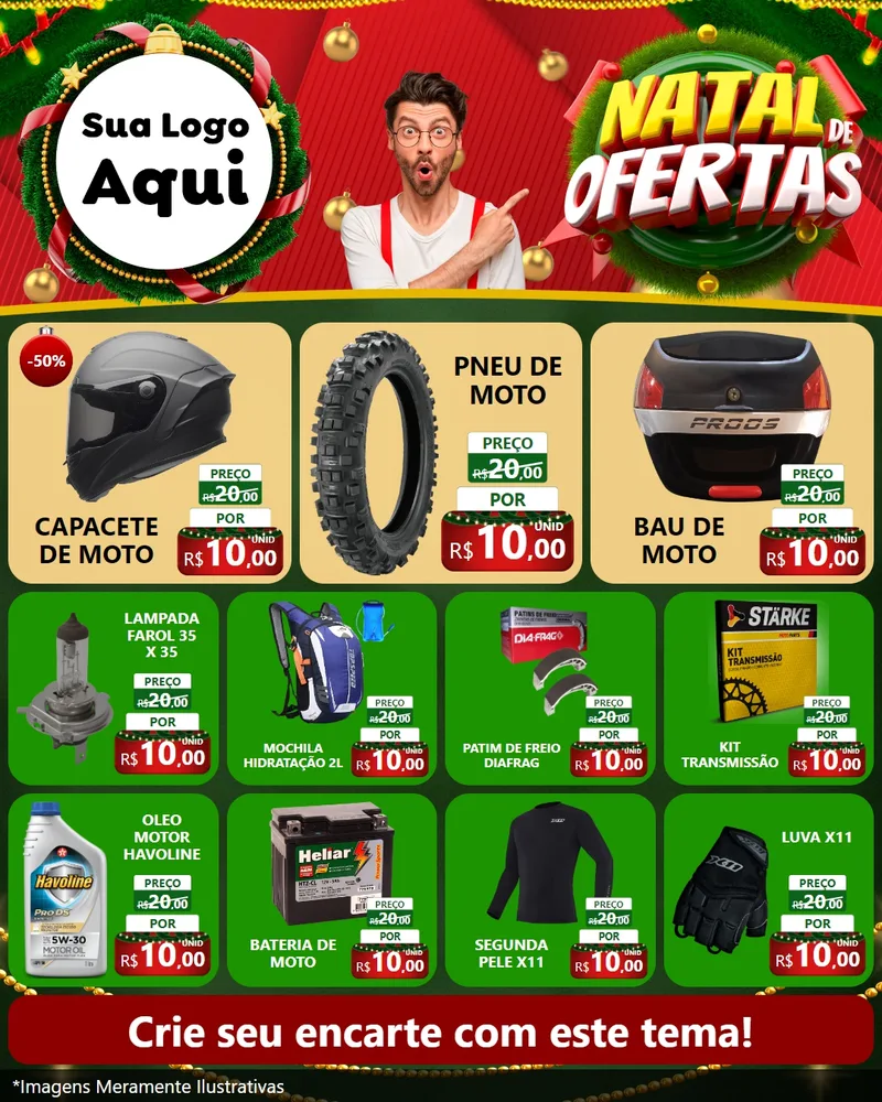 Modelo de Rede Social para Feed Instagram com o tema Natal de Ofertas para Moto peças