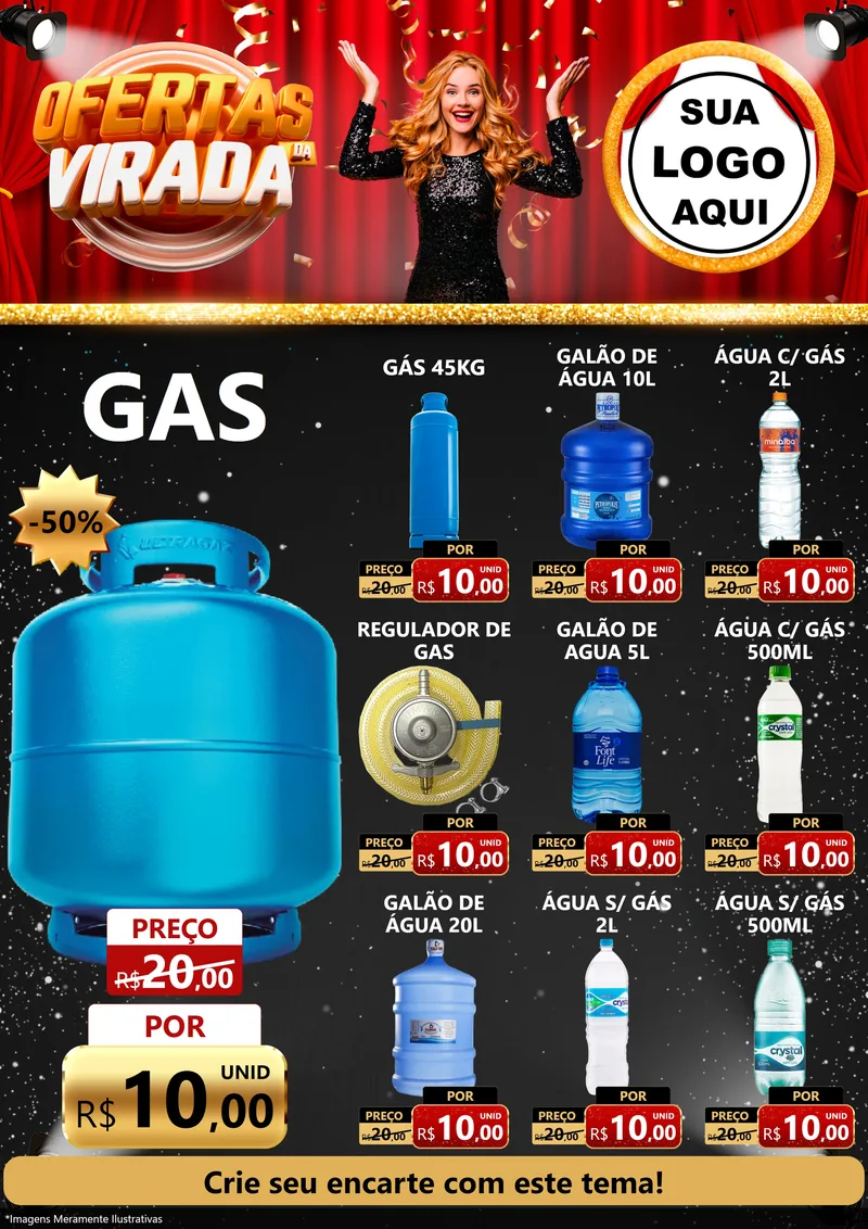 Modelo de Encarte para Encarte A4 Vertical com o tema Ofertas da Virada para Água e gás