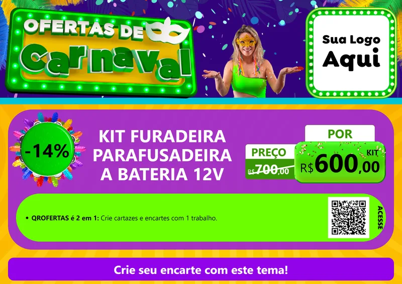 Modelo de Cartaz para Cartaz A4 Horizontal com o tema Ofertas de Carnaval para Maquinas e Ferramentas
