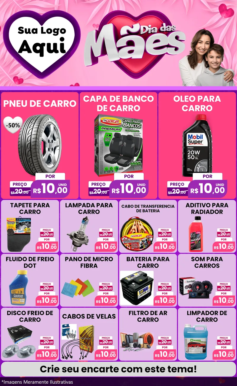 Modelo de Encarte para Encarte Grande com o tema Dia das Mães para Auto peças