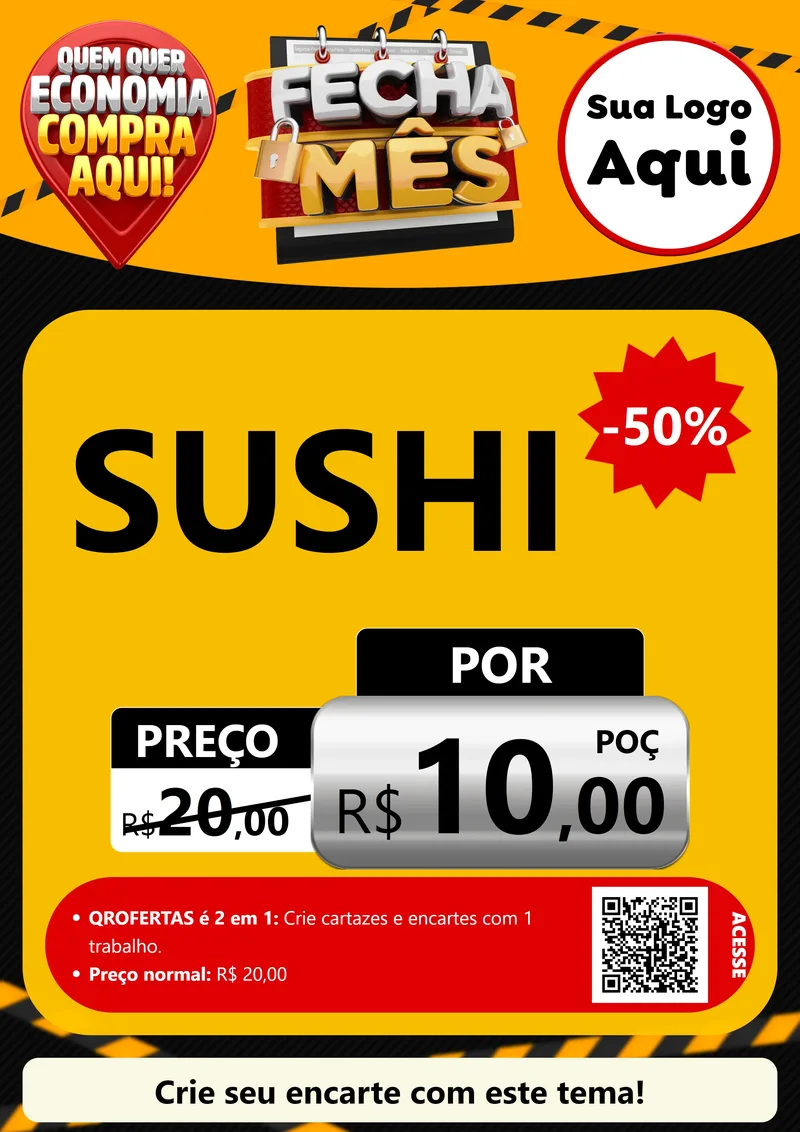Modelo de Cartaz para Cartaz A4 Vertical com o tema Fecha Mês para Comida japonesa