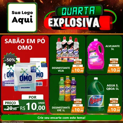 Modelo de Rede Social para Feed Facebook com o tema Quarta Explosiva para Produtos de Limpeza