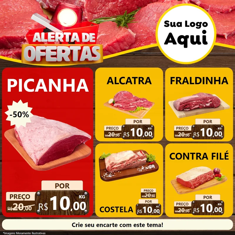 Modelo de Rede Social para Feed Facebook com o tema Alerta de Ofertas para Açougue
