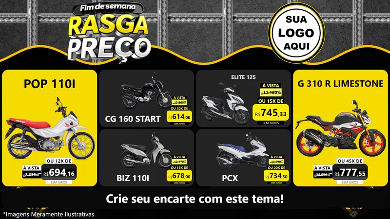 Modelo de TV para TV Horizontal com o tema Fim de Semana Rasga Preço para Concessionaria de Motos