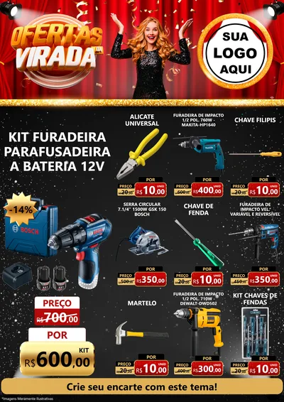 Modelo de Encarte para Encarte A4 Vertical com o tema Ofertas da Virada para Maquinas e Ferramentas