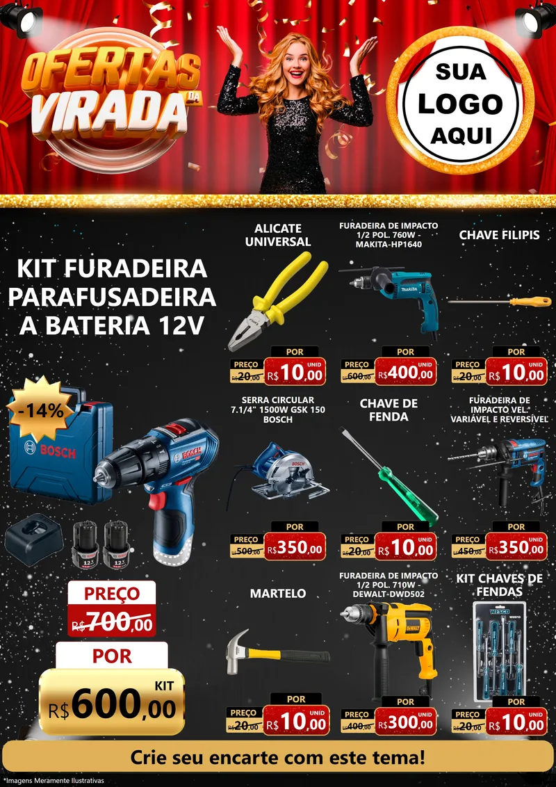 Modelo de Encarte para Encarte A4 Vertical com o tema Ofertas da Virada para Maquinas e Ferramentas