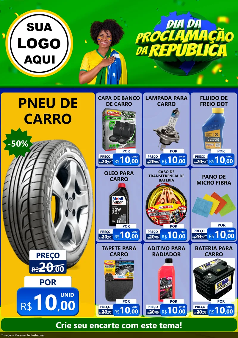Modelo de Encarte para Encarte A4 Vertical com o tema Dia Da Proclamação Da República para Auto peças