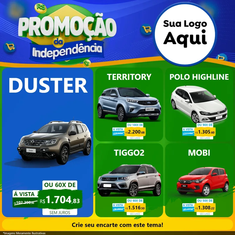 Modelo de Rede Social para Feed Facebook com o tema Promoção da Independência para Concessionaria de Carros