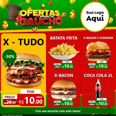 Modelo de Rede Social para Feed Facebook com o tema Ofertas Semana Do Gaúcho para Hamburgueria