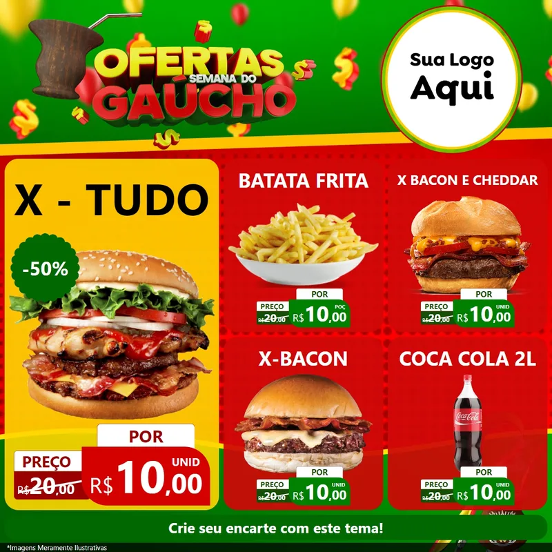 Modelo de Rede Social para Feed Facebook com o tema Ofertas Semana Do Gaúcho para Hamburgueria