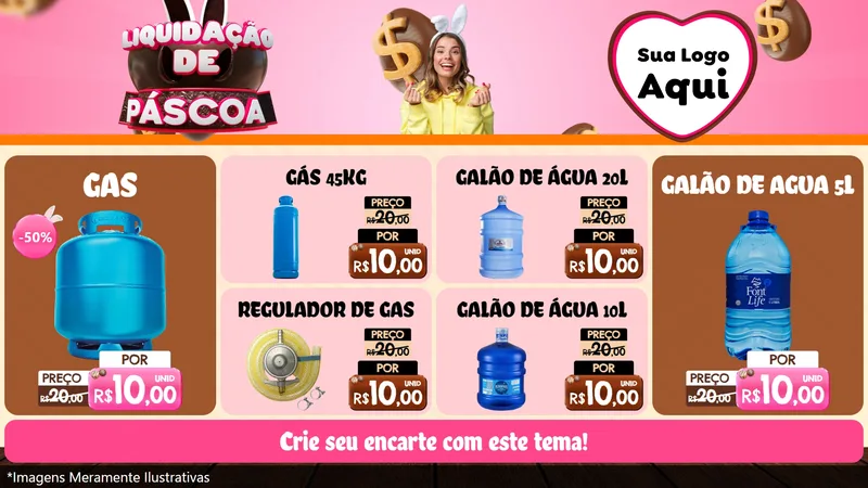 Modelo de TV para TV Horizontal com o tema Liquidação de Páscoa para Água e gás