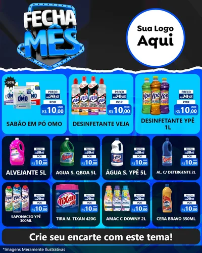 Modelo de Rede Social para Feed Instagram com o tema Fecha Mês para Produtos de Limpeza