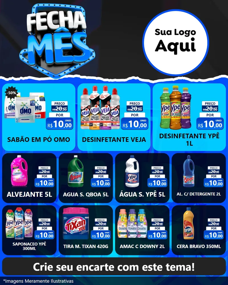 Modelo de Rede Social para Feed Instagram com o tema Fecha Mês para Produtos de Limpeza