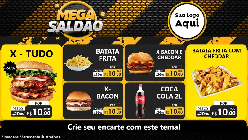 Modelo de TV para TV Horizontal com o tema Mega Saldão para Hamburgueria