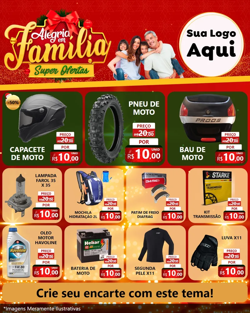 Modelo de Rede Social para Feed Instagram com o tema Alegria em Família Super Ofertas - Natal para Moto peças