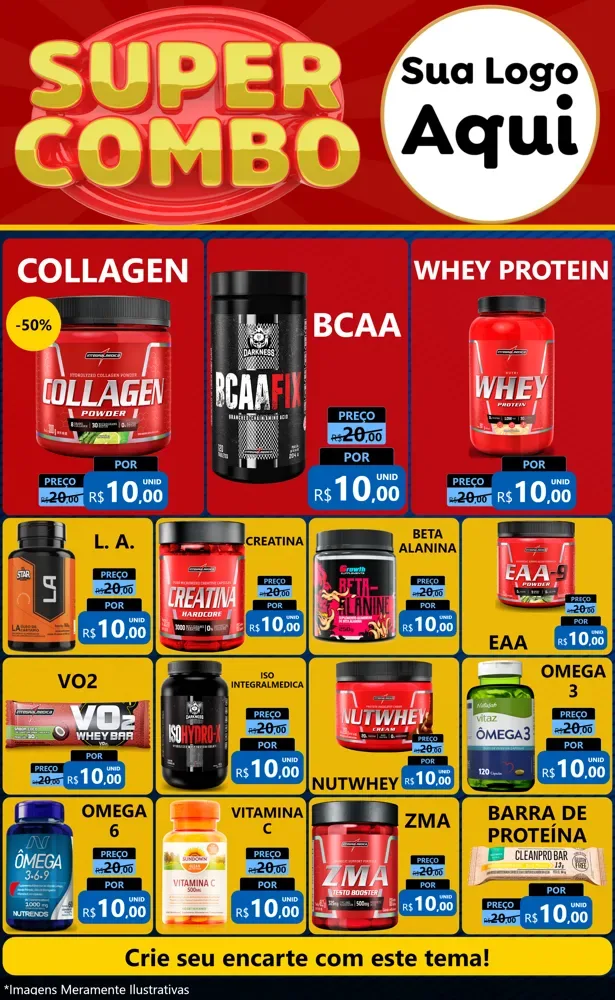 Modelo de Encarte para Encarte Grande com o tema Super Combo para Suplementos alimentares