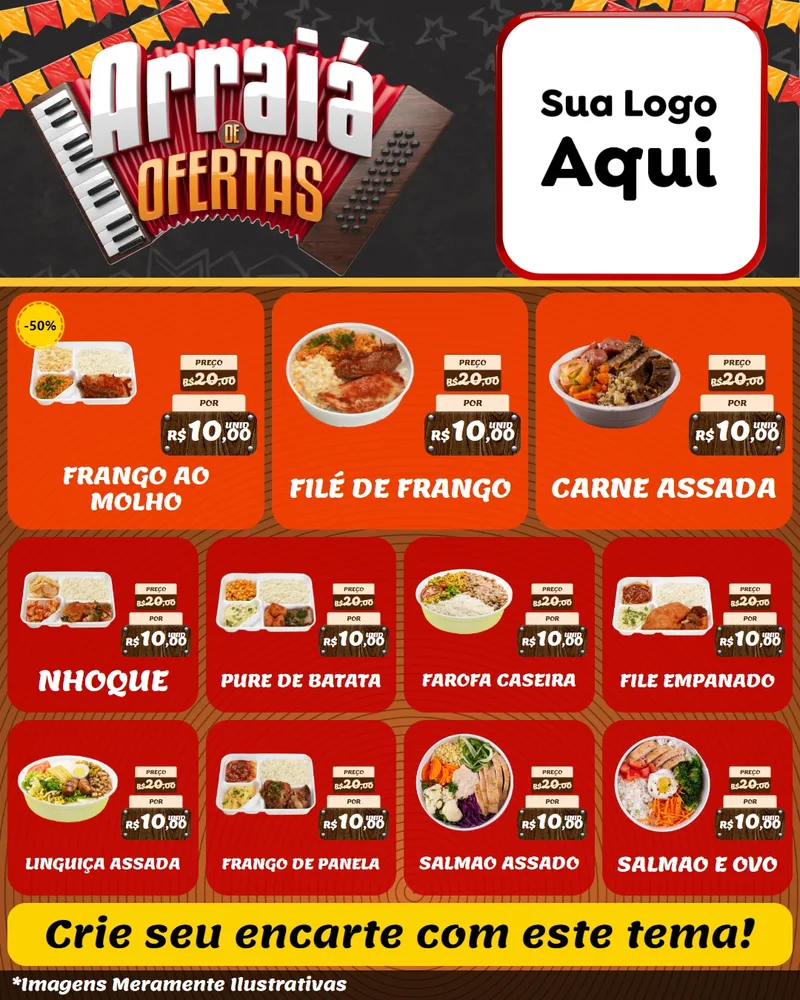Modelo de Rede Social para Feed Instagram com o tema Arraiá de Ofertas - Junina para Restaurante