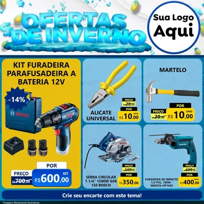 Modelo de Rede Social para Feed Facebook com o tema Ofertas de Inverno para Maquinas e Ferramentas