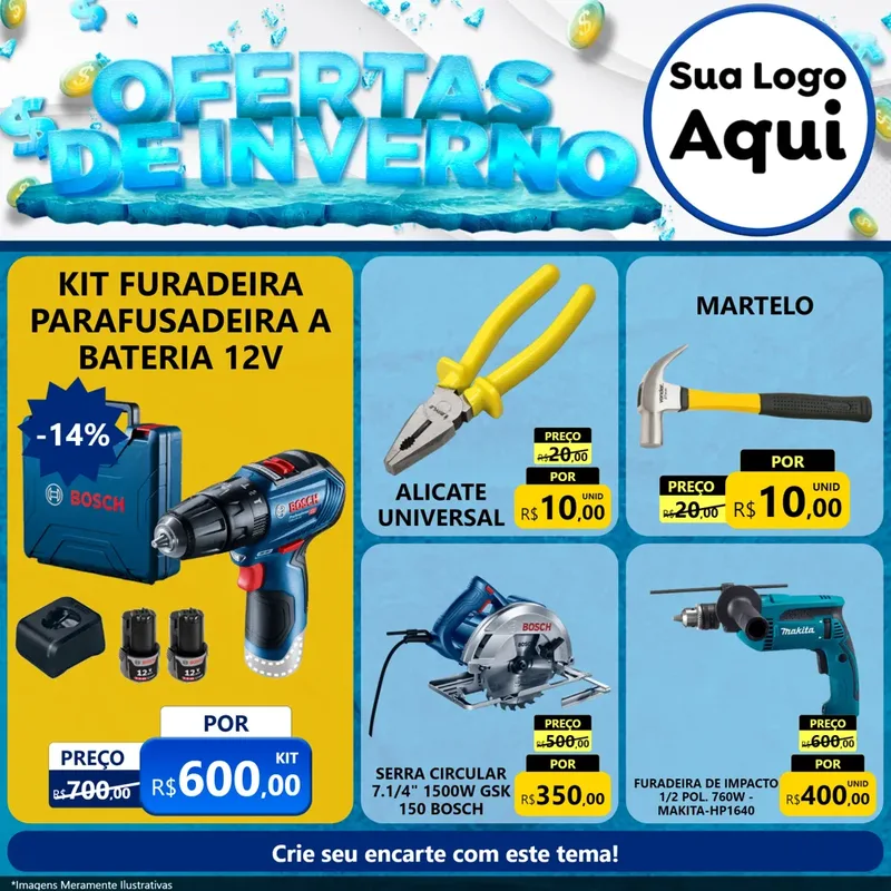 Modelo de Rede Social para Feed Facebook com o tema Ofertas de Inverno para Maquinas e Ferramentas