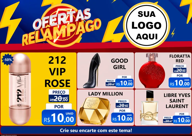 Modelo de Encarte para Encarte A4 Horizontal com o tema Ofertas Relâmpago para Perfumes