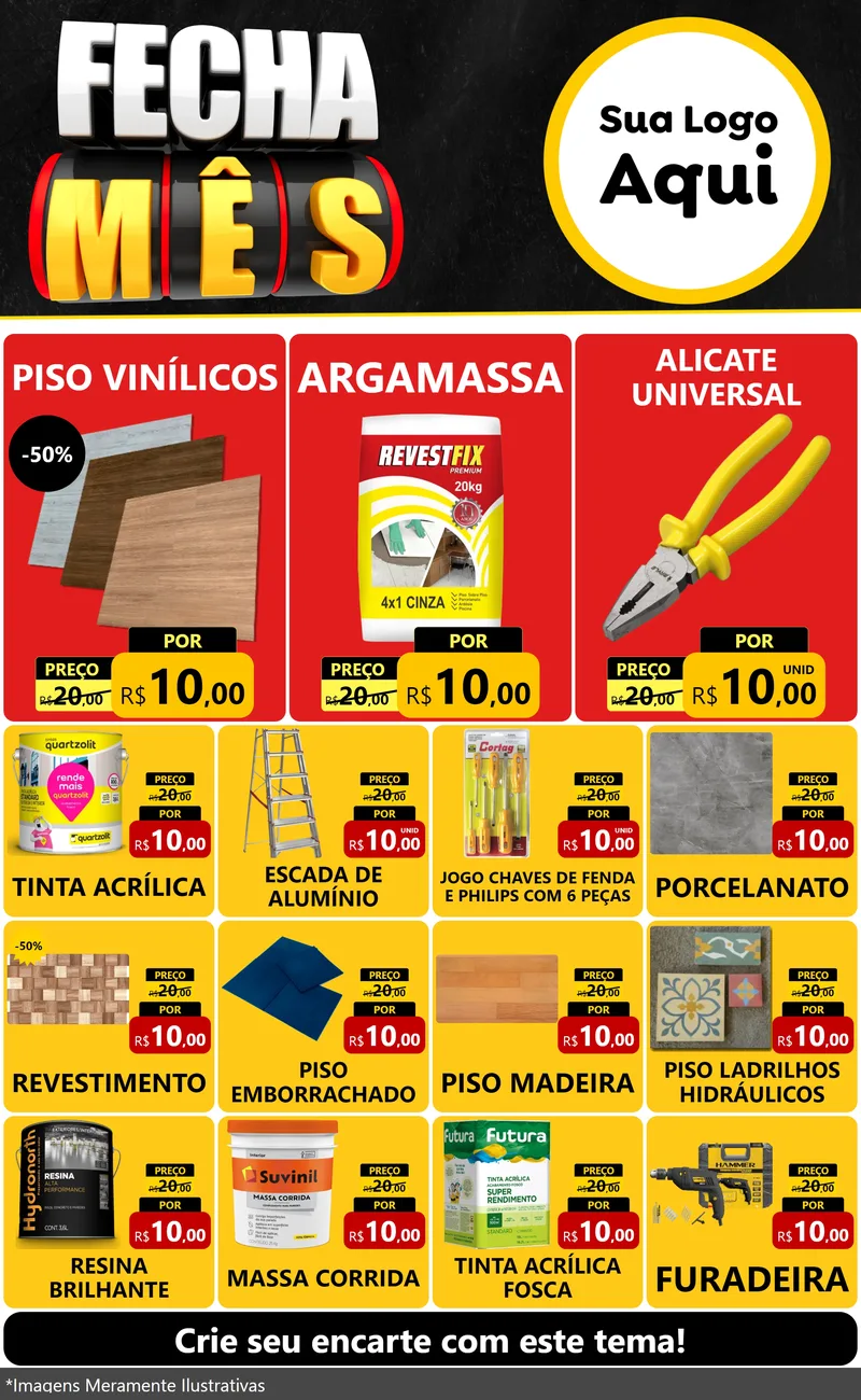 Modelo de Encarte para Encarte Grande com o tema Fecha Mês para Material para Construção