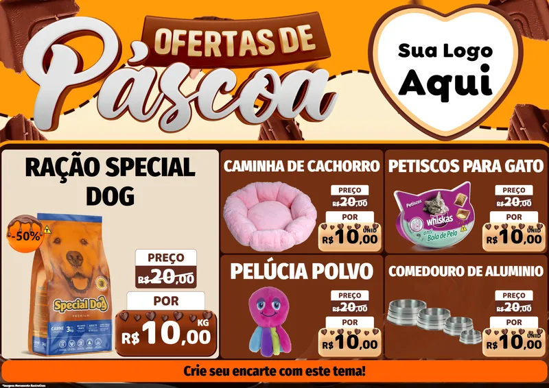 Modelo de Encarte para Encarte A4 Horizontal com o tema Ofertas de Páscoa para Pet Shop