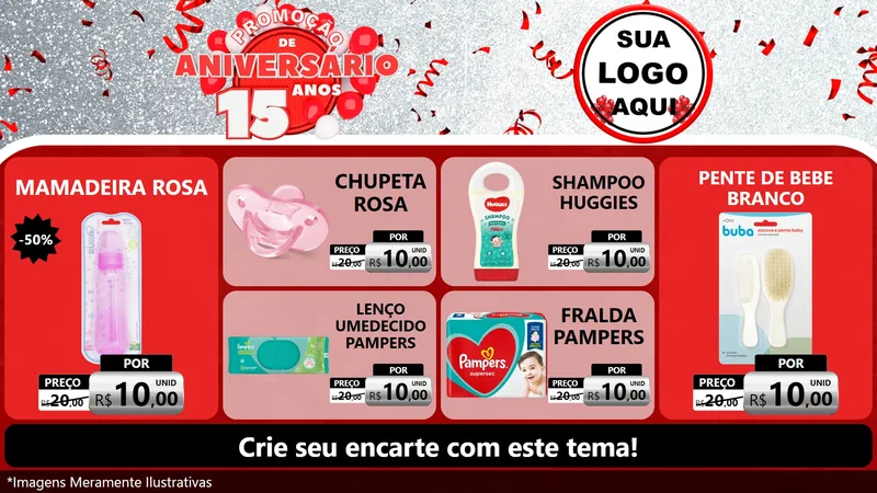 Modelo de TV para TV Horizontal com o tema Promoção de Aniversário - 15 Anos para Bebês