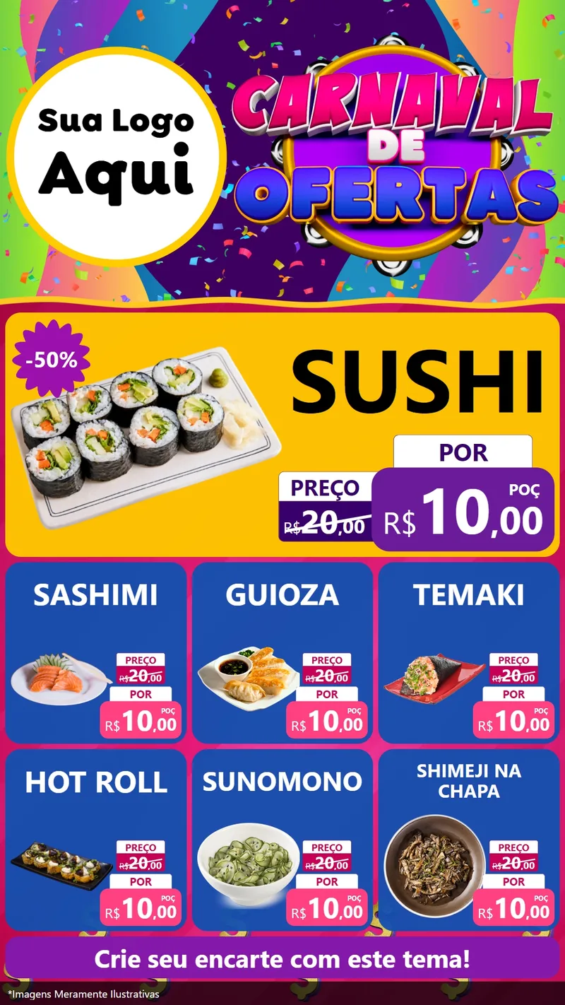 Modelo de Rede Social para Stories com o tema Carnaval de Ofertas para Comida japonesa