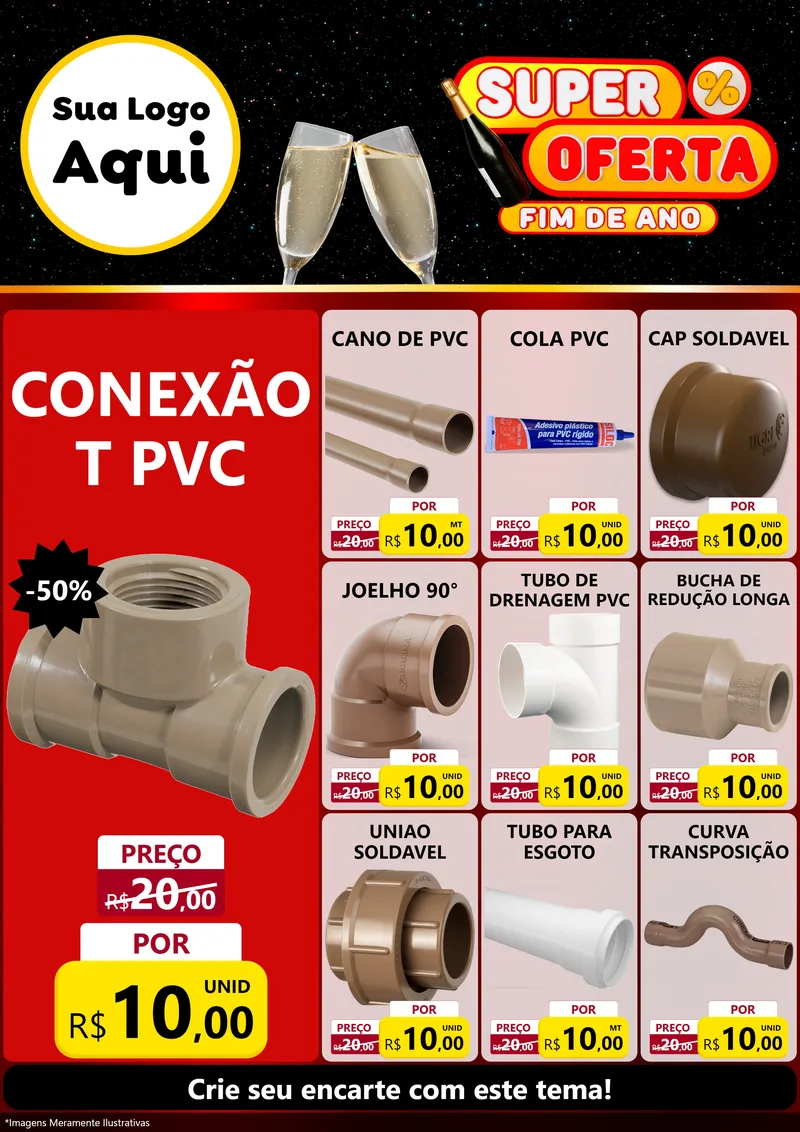 Modelo de Encarte para Encarte A4 Vertical com o tema Super Oferta Fim de Ano para Tubos e conexões
