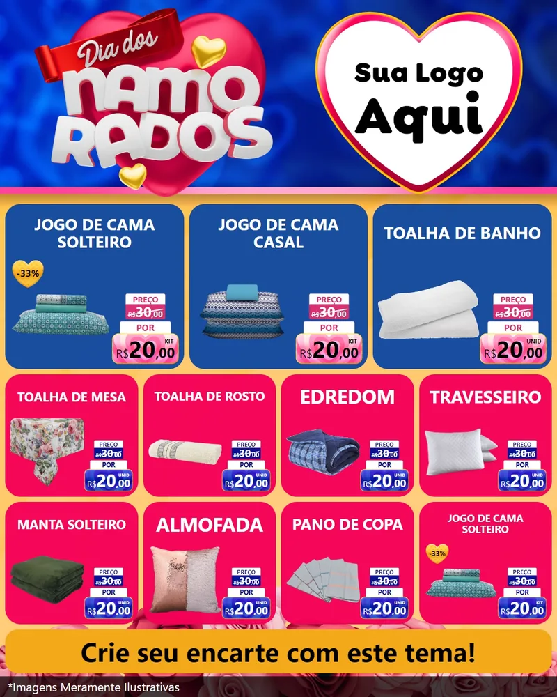 Modelo de Rede Social para Feed Instagram com o tema Dia dos namorados para Cama, Mesa e Banho
