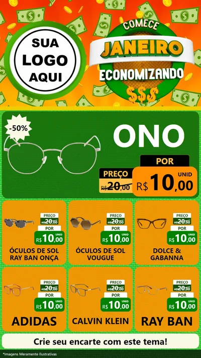 Modelo de Rede Social para Stories com o tema Comece Janeiro Economizando para Óticas