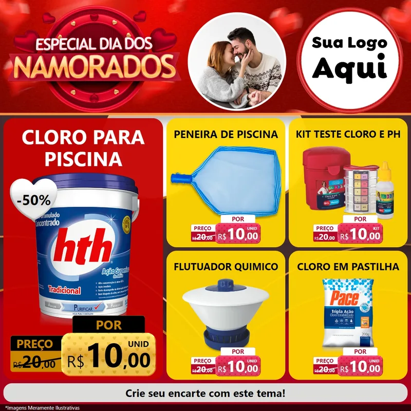 Modelo de Rede Social para Feed Facebook com o tema Especial Dia Dos Namorados para Produtos para Piscina