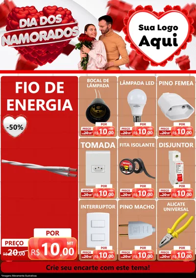 Modelo de Encarte para Encarte A4 Vertical com o tema Dia dos Namorados para Materiais Elétricos