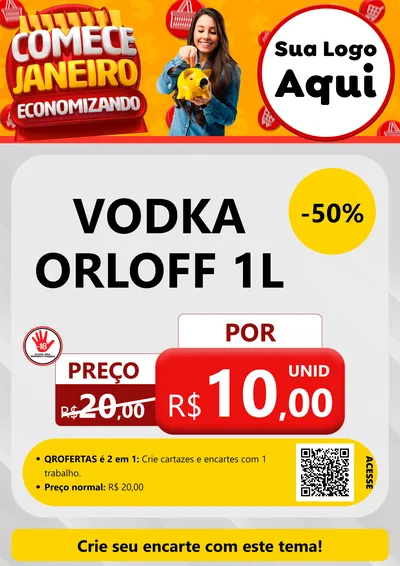 Modelo de Cartaz para Cartaz A4 Vertical com o tema Comece Janeiro Economizando para Distribuidora de bebidas