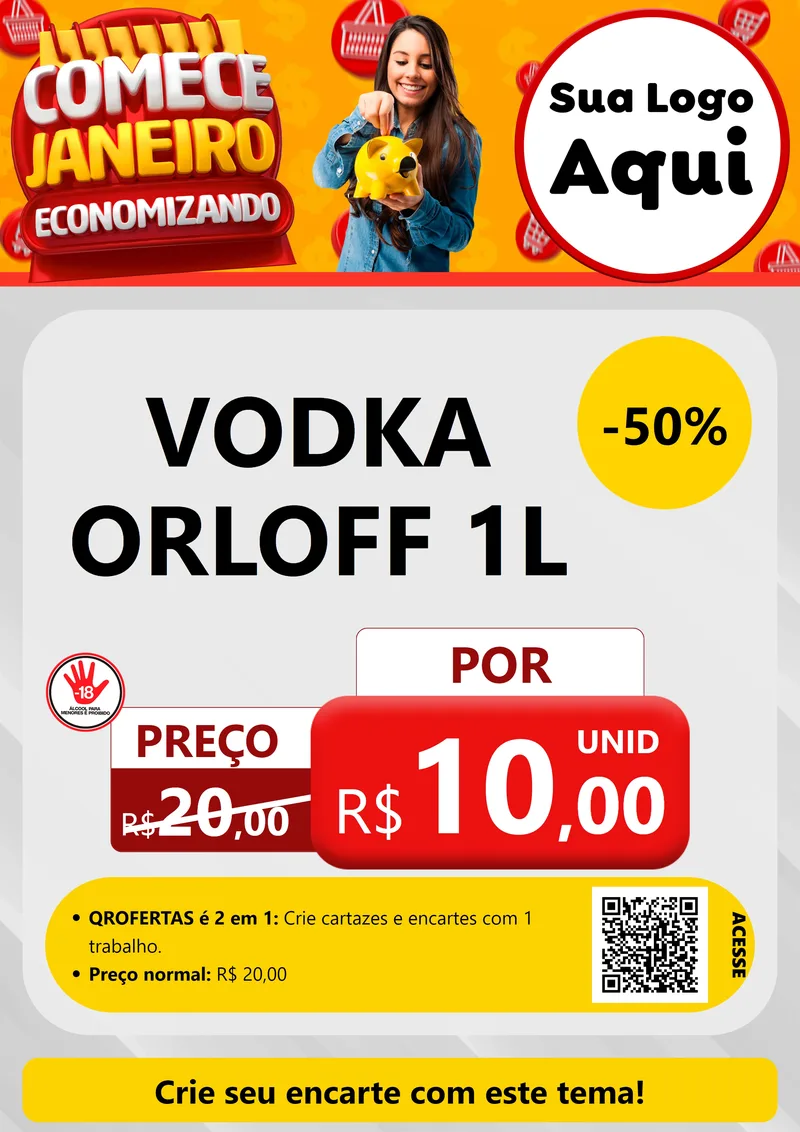 Modelo de Cartaz para Cartaz A4 Vertical com o tema Comece Janeiro Economizando para Distribuidora de bebidas